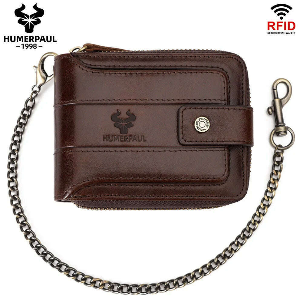 KIMLUD, HUMERPAUL Genuine Leather Men's Wallet RFID Male Credit Card Holder with ID Window Multifunction Storage Bag Zipper Coin Purse, KIMLUD Womens Clothes