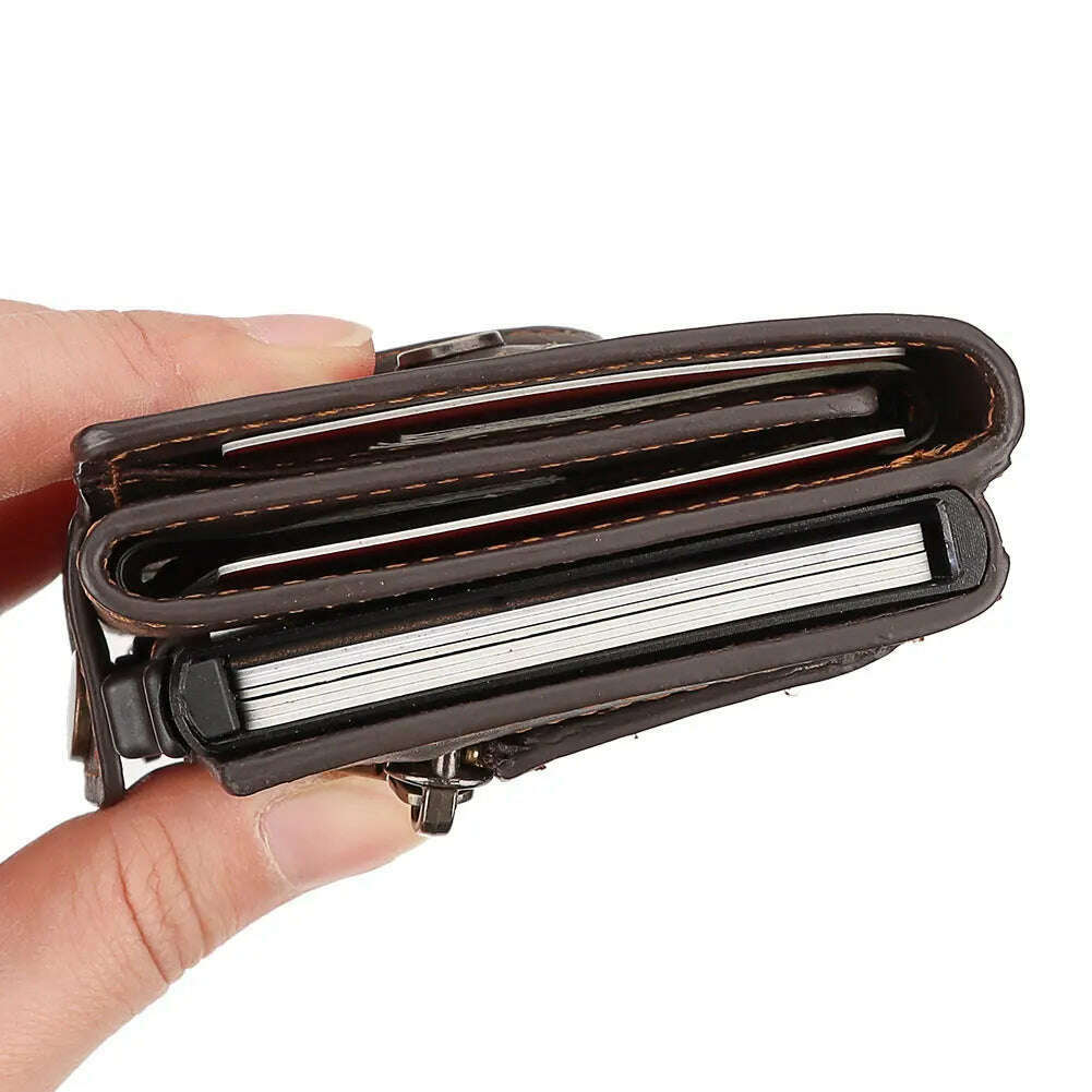 HUMERPAUL Wallet for Apple Airtage RFID Blocking Card Holder Business Aluminum Pop Up Slide Cardholder Case with Zip Coin Purse - KIMLUD