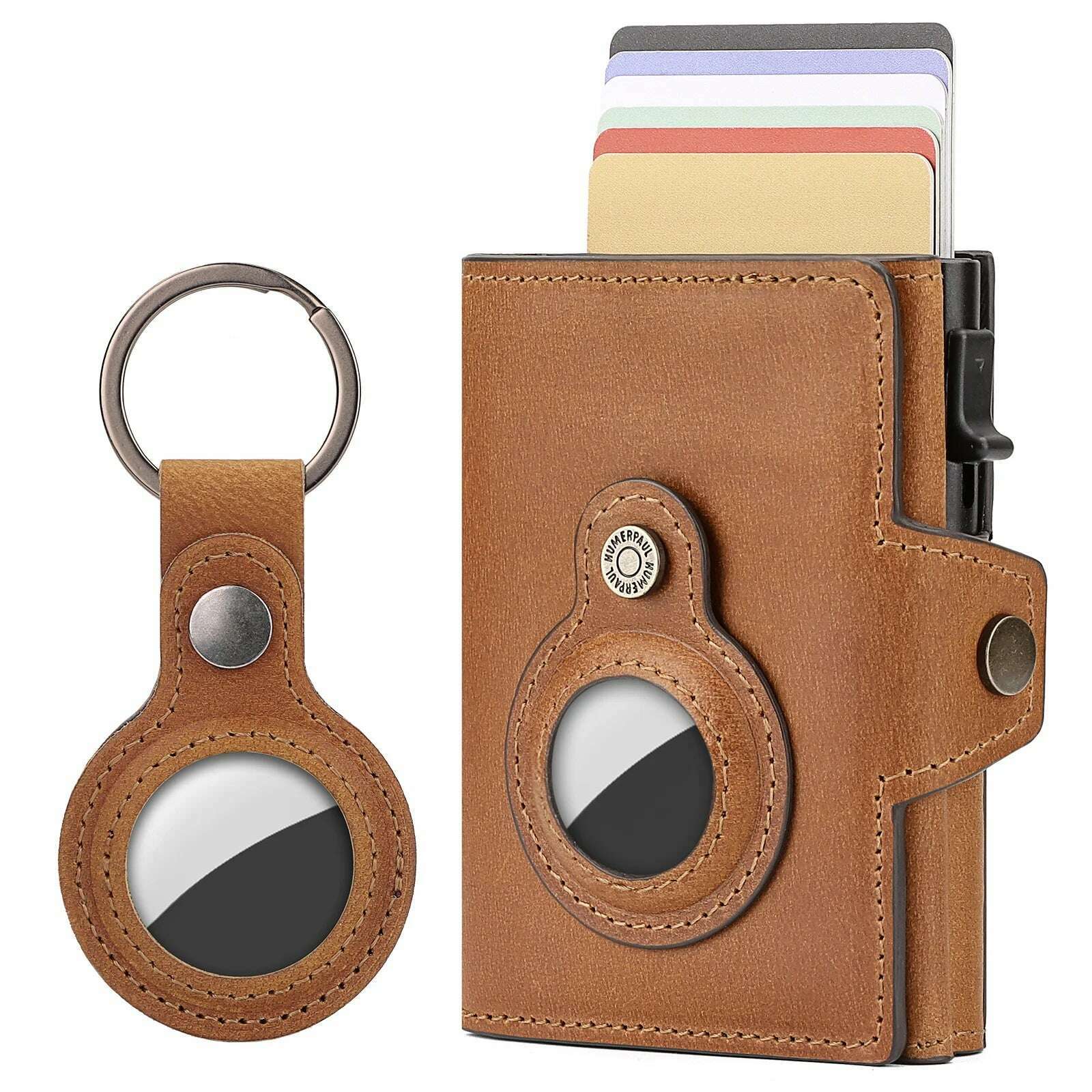 HUMERPAUL Wallet for Apple Airtage RFID Blocking Card Holder Business Aluminum Pop Up Slide Cardholder Case with Zip Coin Purse - KIMLUD