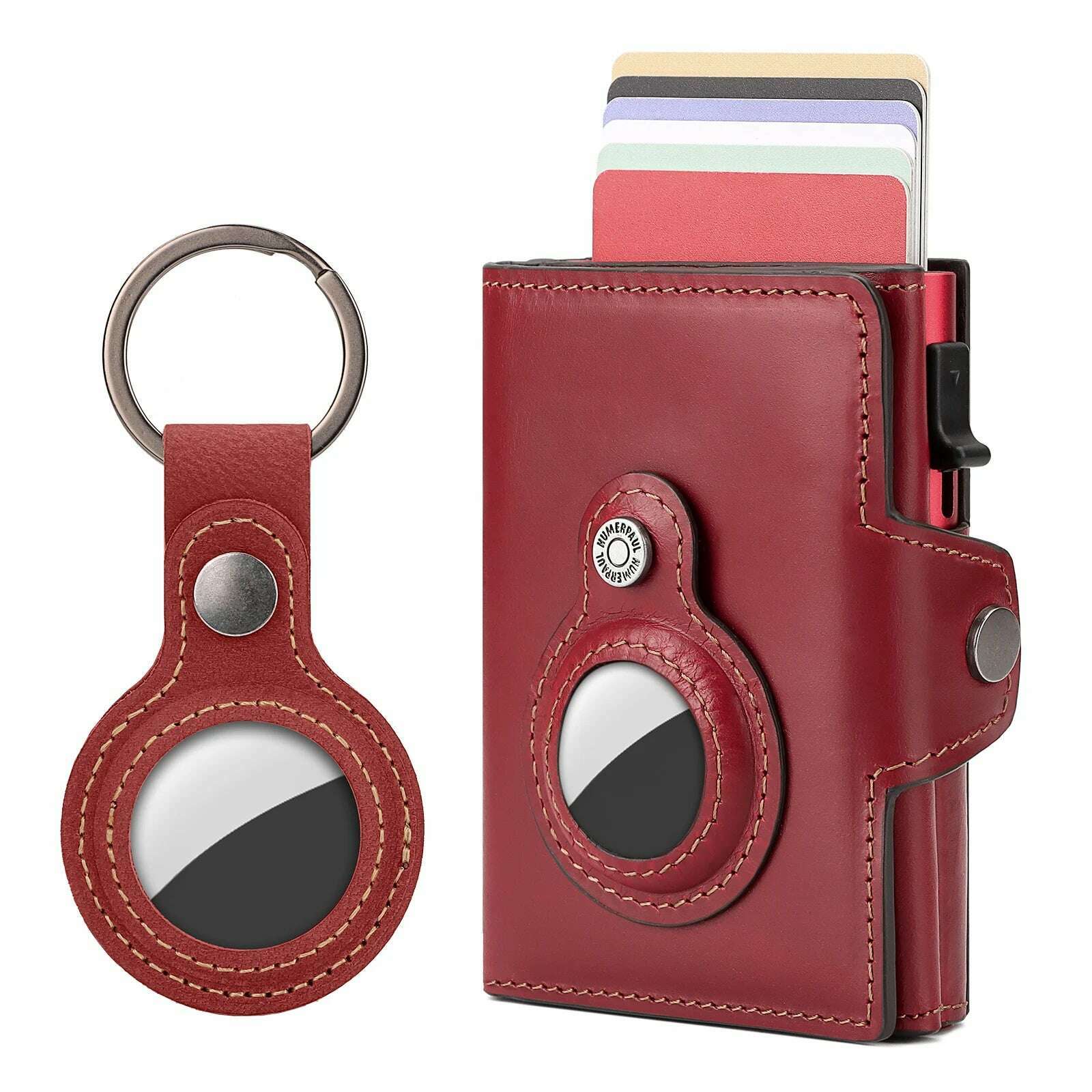 HUMERPAUL Wallet for Apple Airtage RFID Blocking Card Holder Business Aluminum Pop Up Slide Cardholder Case with Zip Coin Purse - KIMLUD
