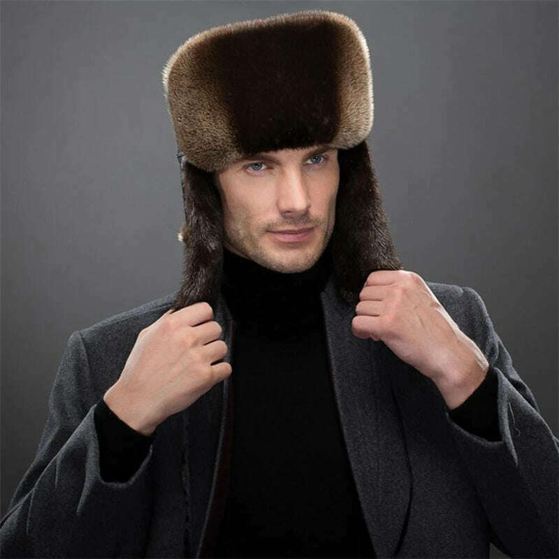 KIMLUD, IANLAN Fashion Mens Import Full-pelt Otter Fur Bomber Hats Solid Russian Style Winter Windproof Lutra Fur Earmuffs Hats IL00246, KIMLUD Womens Clothes