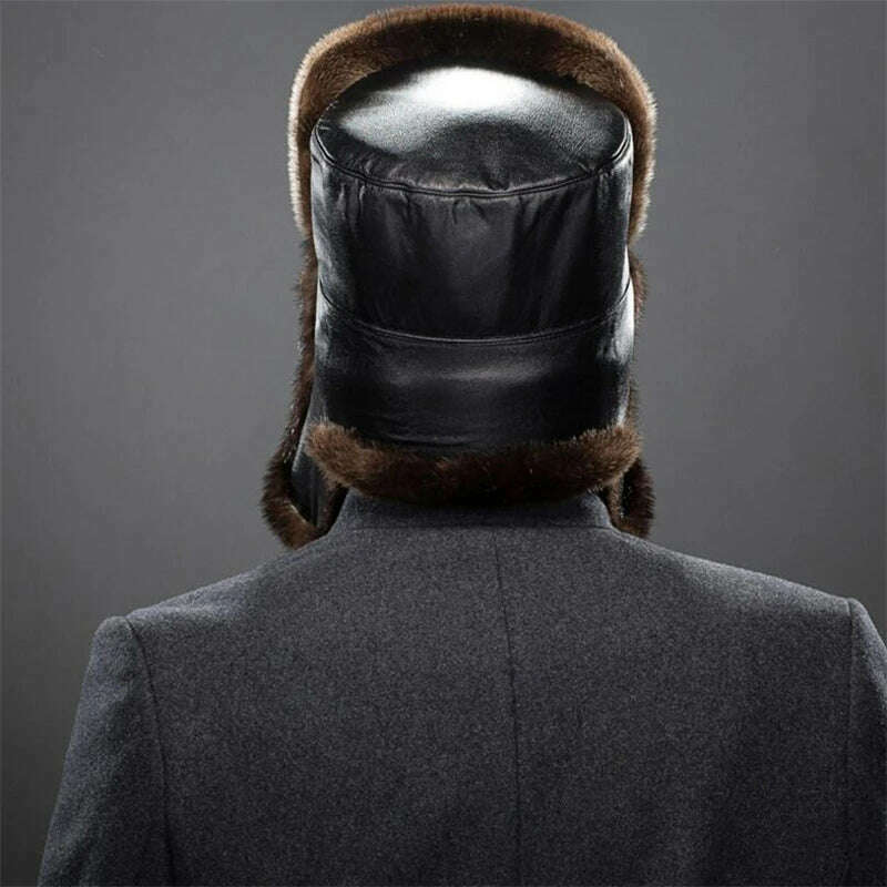KIMLUD, IANLAN Fashion Mens Import Full-pelt Otter Fur Bomber Hats Solid Russian Style Winter Windproof Lutra Fur Earmuffs Hats IL00246, KIMLUD Womens Clothes