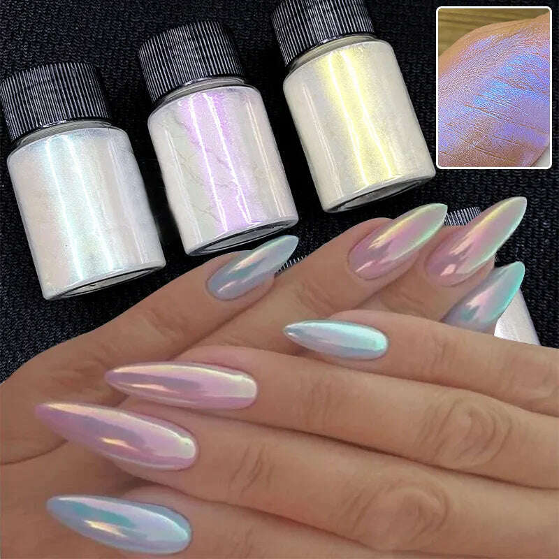 KIMLUD, Ice Muscle Aurora Neon Glitter Mirror Nail Powder Pigment Pearl Nail Art Glitter Dust Chrome Aurora Blue Manicure Holographic, KIMLUD Womens Clothes