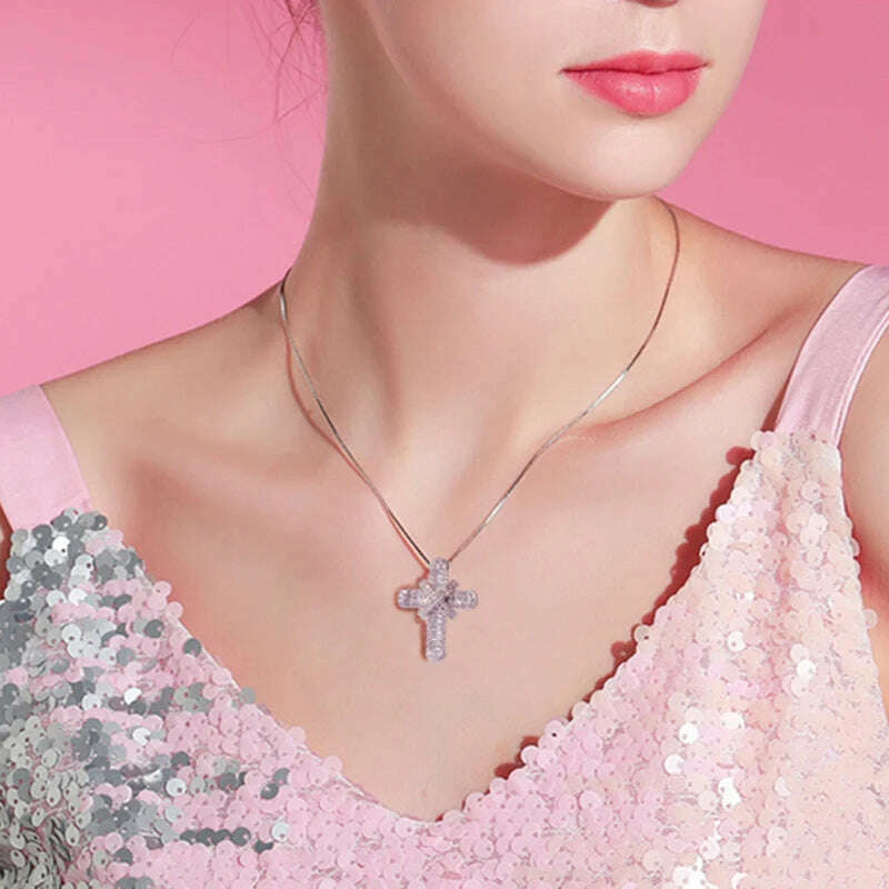 Iced Out Pendants Cross Necklaces for Women Hip Hop Gold Color Zircon Neck Chain Streetwear Hippie Jewelry Christmas Gift OHP142 - KIMLUD