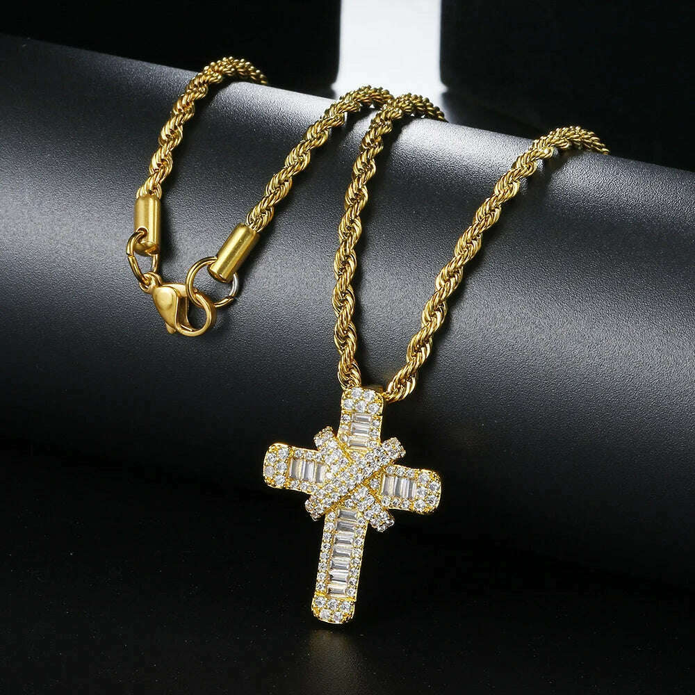 Iced Out Pendants Cross Necklaces for Women Hip Hop Gold Color Zircon Neck Chain Streetwear Hippie Jewelry Christmas Gift OHP142 - KIMLUD