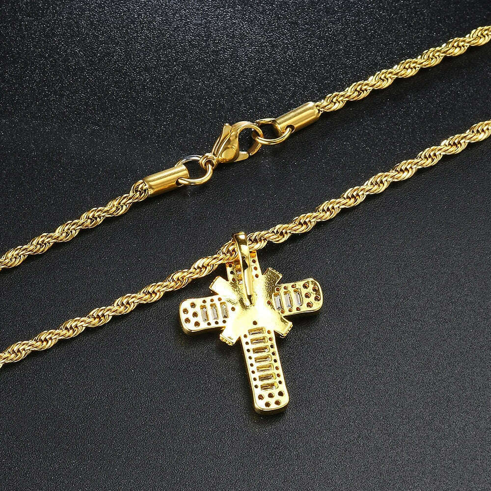 Iced Out Pendants Cross Necklaces for Women Hip Hop Gold Color Zircon Neck Chain Streetwear Hippie Jewelry Christmas Gift OHP142 - KIMLUD