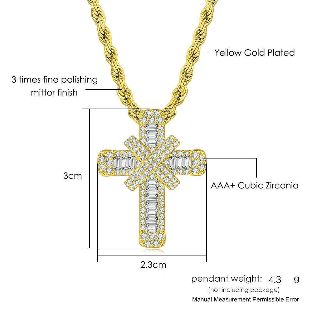 KIMLUD, Iced Out Pendants Cross Necklaces for Women Hip Hop Gold Color Zircon Neck Chain Streetwear Hippie Jewelry Christmas Gift OHP142, KIMLUD Womens Clothes