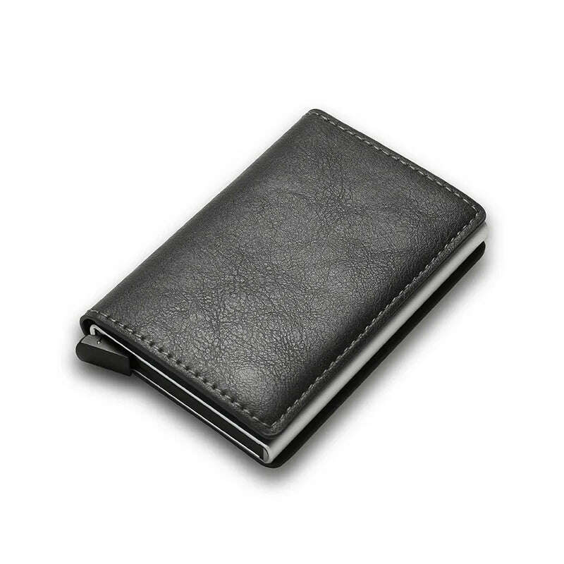 KIMLUD, ID Credit Bank Card Holder Wallet Luxury Brand Men Anti Rfid Blocking Protected Magic Leather Slim Mini Small Money Wallets Case, Type2-Dark Grey, KIMLUD Womens Clothes