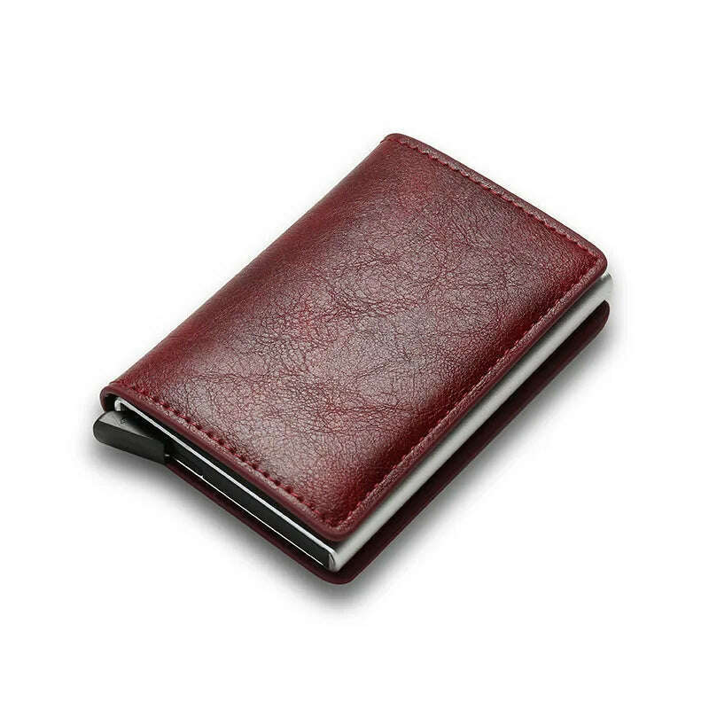 KIMLUD, ID Credit Bank Card Holder Wallet Luxury Brand Men Anti Rfid Blocking Protected Magic Leather Slim Mini Small Money Wallets Case, Type2-Red, KIMLUD Womens Clothes
