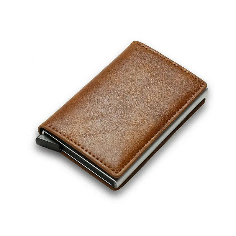 KIMLUD, ID Credit Bank Card Holder Wallet Luxury Brand Men Anti Rfid Blocking Protected Magic Leather Slim Mini Small Money Wallets Case, Type2-Brown, KIMLUD Womens Clothes