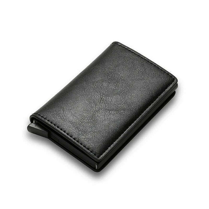 KIMLUD, ID Credit Bank Card Holder Wallet Luxury Brand Men Anti Rfid Blocking Protected Magic Leather Slim Mini Small Money Wallets Case, Type2-Black, KIMLUD Womens Clothes