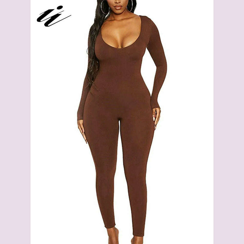 KIMLUD, II Women's Rompers Long Sleeve Solid Skinny Bodycon Jumpsuits Fashion Sports Fitness Casual Activity Streetwear Overalls, KIMLUD Womens Clothes
