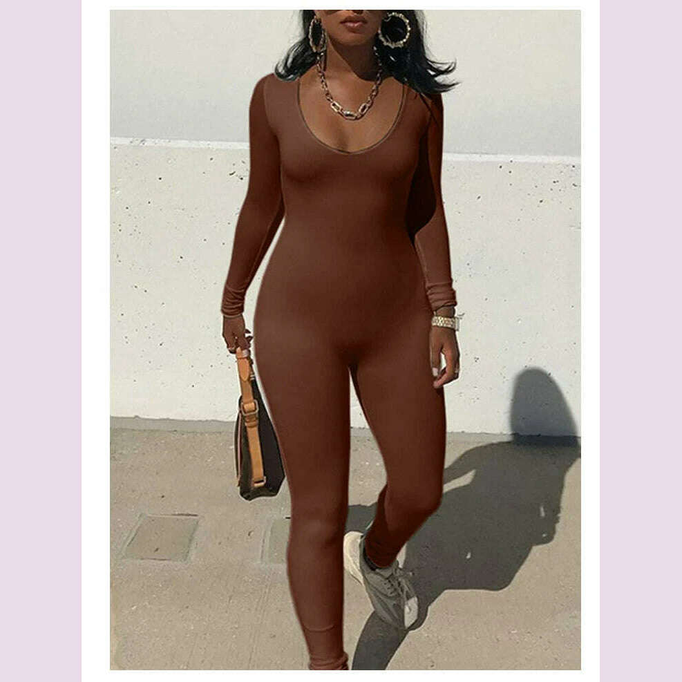 KIMLUD, II Women's Rompers Long Sleeve Solid Skinny Bodycon Jumpsuits Fashion Sports Fitness Casual Activity Streetwear Overalls, KIMLUD Womens Clothes