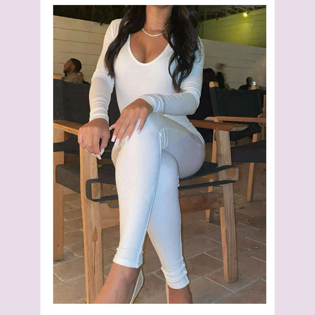 KIMLUD, II Women's Rompers Long Sleeve Solid Skinny Bodycon Jumpsuits Fashion Sports Fitness Casual Activity Streetwear Overalls, KIMLUD Womens Clothes