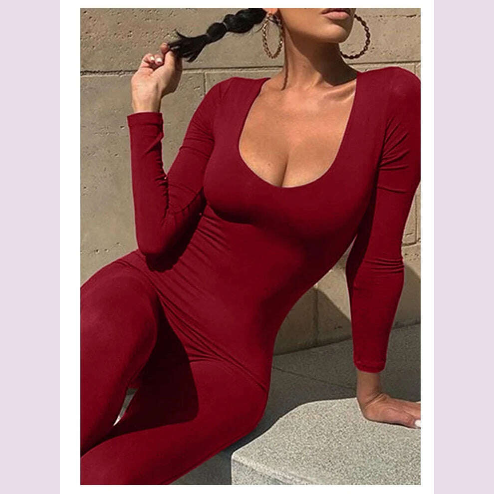 KIMLUD, II Women's Rompers Long Sleeve Solid Skinny Bodycon Jumpsuits Fashion Sports Fitness Casual Activity Streetwear Overalls, KIMLUD Womens Clothes