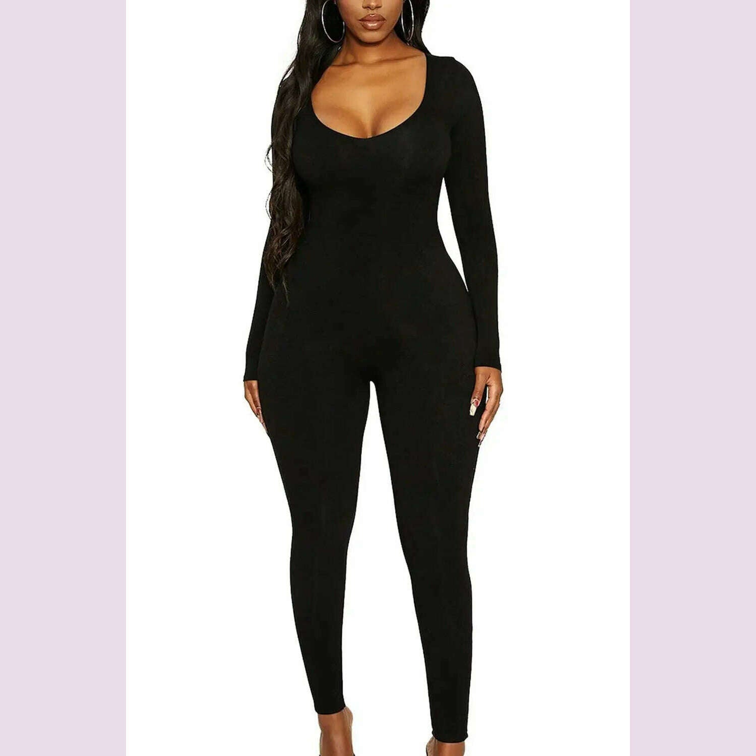 KIMLUD, II Women's Rompers Long Sleeve Solid Skinny Bodycon Jumpsuits Fashion Sports Fitness Casual Activity Streetwear Overalls, Black / XXL, KIMLUD APPAREL - Womens Clothes
