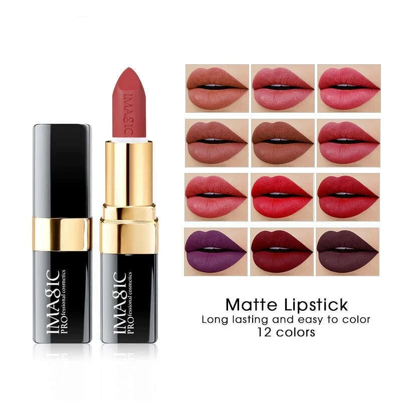 KIMLUD, IMAGIC Lipstick Moisturizer Lips Smooth Lip Stick Long Lasting Charming Lip Lipstick Cosmetic Beauty Makeup 12 Colors, KIMLUD Womens Clothes