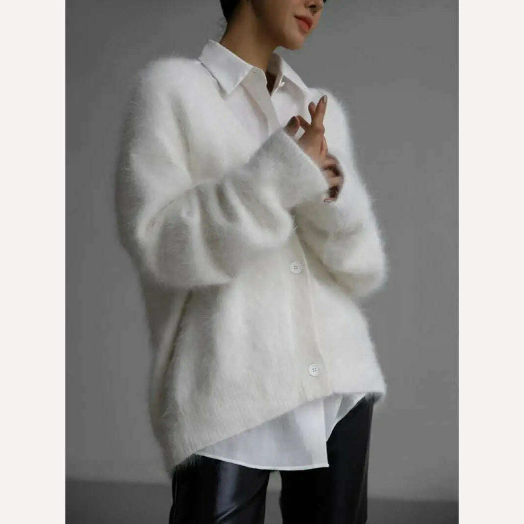 KIMLUD, Imitation Mink Cardigan Women Autumn Long Sleeve V Neck Knitted Sweater Female Elegant Vintage Fashion Single Breasted Knitwears, KIMLUD Womens Clothes