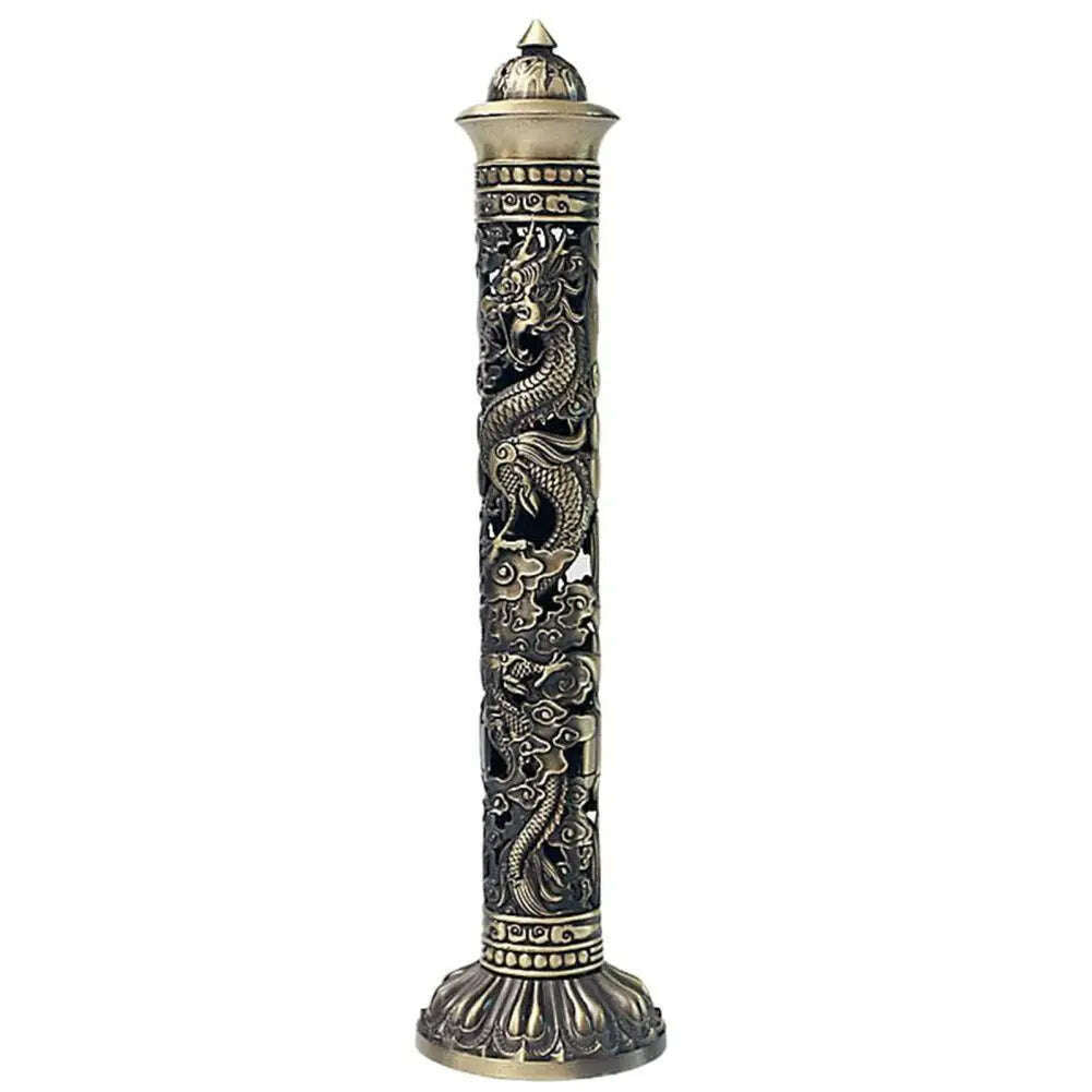 KIMLUD, Incense Burners Hollow Carving Antique Style Vertical Incense Stick Holder Tea Room Decor for Office, Bronze, KIMLUD Womens Clothes