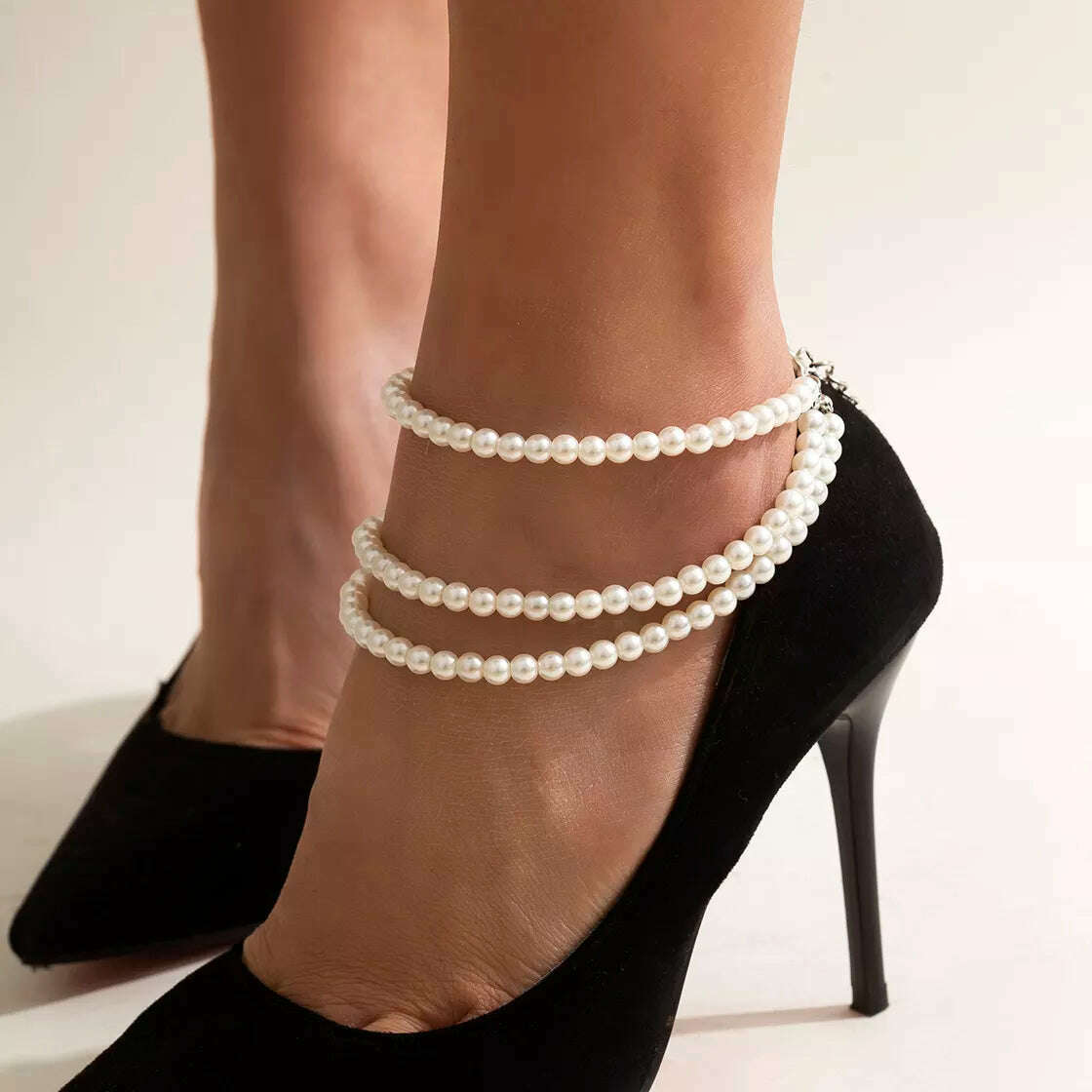 Ingemark 1PC Multilayer Tassel Pearl Chain Anklets Women Lady High Heel Ankle Bracelet Barefoot Sandals Prom Foot Party Jewelry - KIMLUD