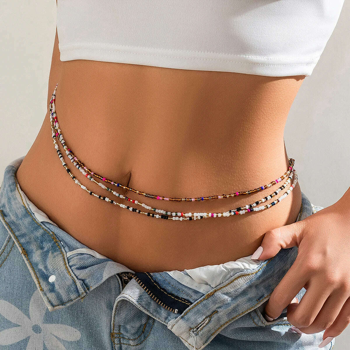 KIMLUD, Ingemark 3Pcs/Set Boho Elastic Seed Beads Waist Belly Belt Chains Women Summer Bikini Sexy Aesthetic Body Jewelry Accessories, Style 2, KIMLUD Womens Clothes