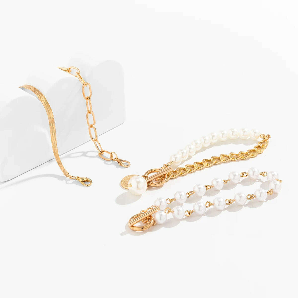 KIMLUD, Ingemark Boho Imitation Pearl Chain Coin Pendant Bracelets Set for Women on Hand Vintage Snake Link Bangles Couple Wrist Jewelry, KIMLUD Womens Clothes