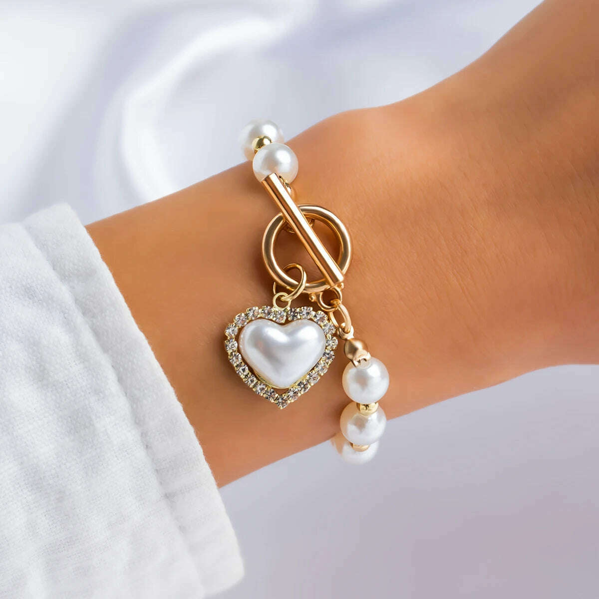 Ingemark Boho Imitation Pearl Chain Coin Pendant Bracelets Set for Women on Hand Vintage Snake Link Bangles Couple Wrist Jewelry - KIMLUD