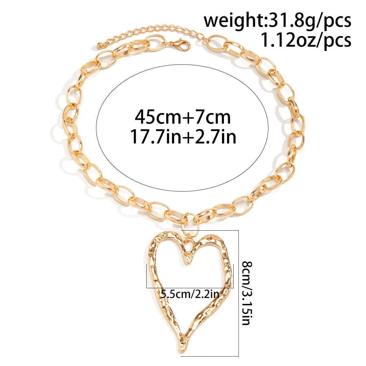 KIMLUD, Ingemark Exaggerated Unique Big Love Heart Pendant Choker Necklace for Women Chunky Heavy Chain Grunge Jewelry Steampunk Men New, KIMLUD Womens Clothes