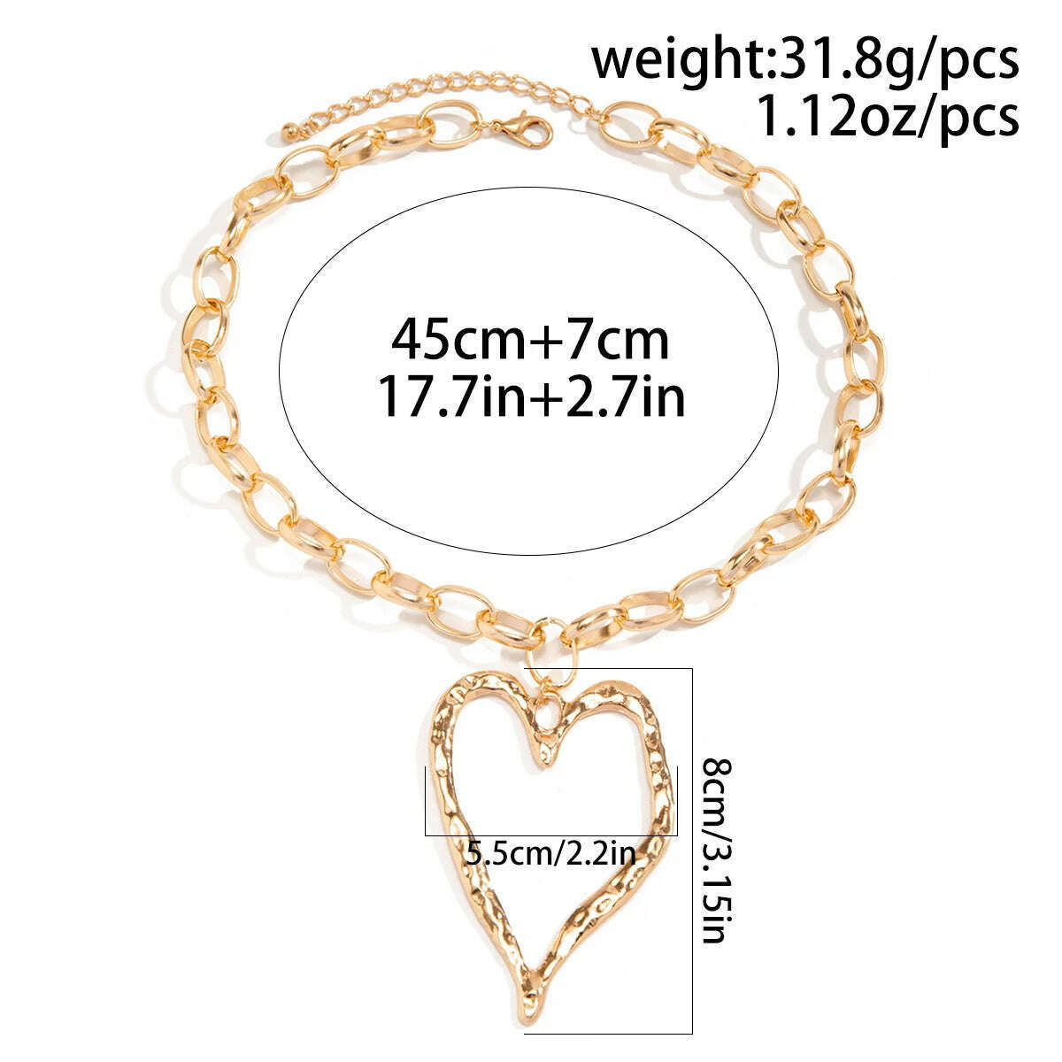 Ingemark Exaggerated Unique Big Love Heart Pendant Choker Necklace for Women Chunky Heavy Chain Grunge Jewelry Steampunk Men New - KIMLUD