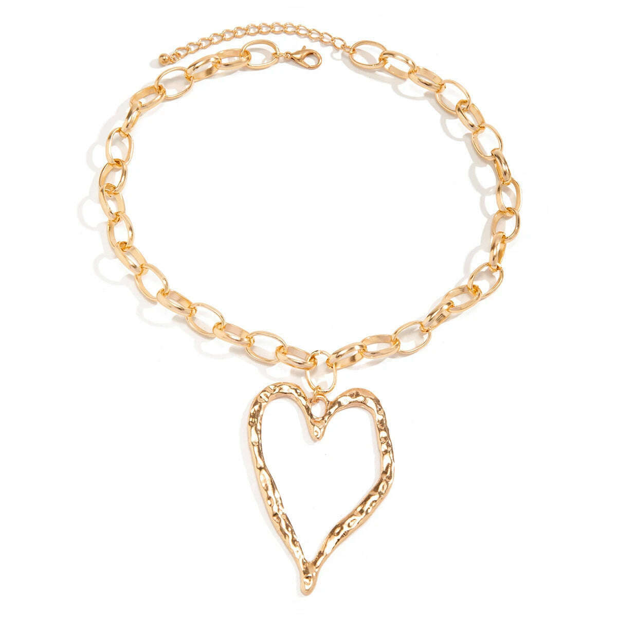 Ingemark Exaggerated Unique Big Love Heart Pendant Choker Necklace for Women Chunky Heavy Chain Grunge Jewelry Steampunk Men New - KIMLUD