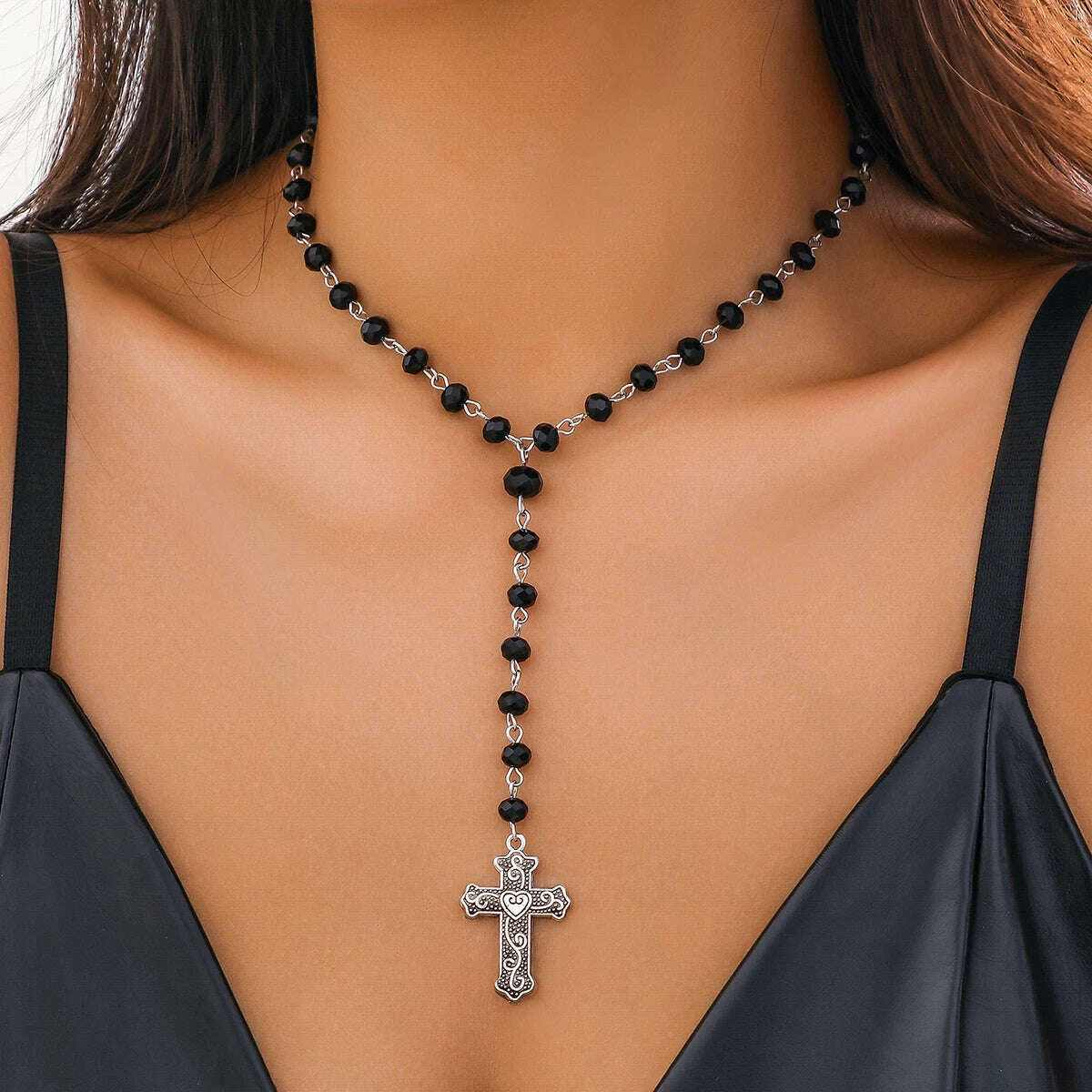 KIMLUD, Ingemark Goth Cross Jesus Pendant Tassel Choker Necklace for Women Trendy Vintage Crystal Beads Chain Y2K Jewelry Accessories, Color 3, KIMLUD Womens Clothes