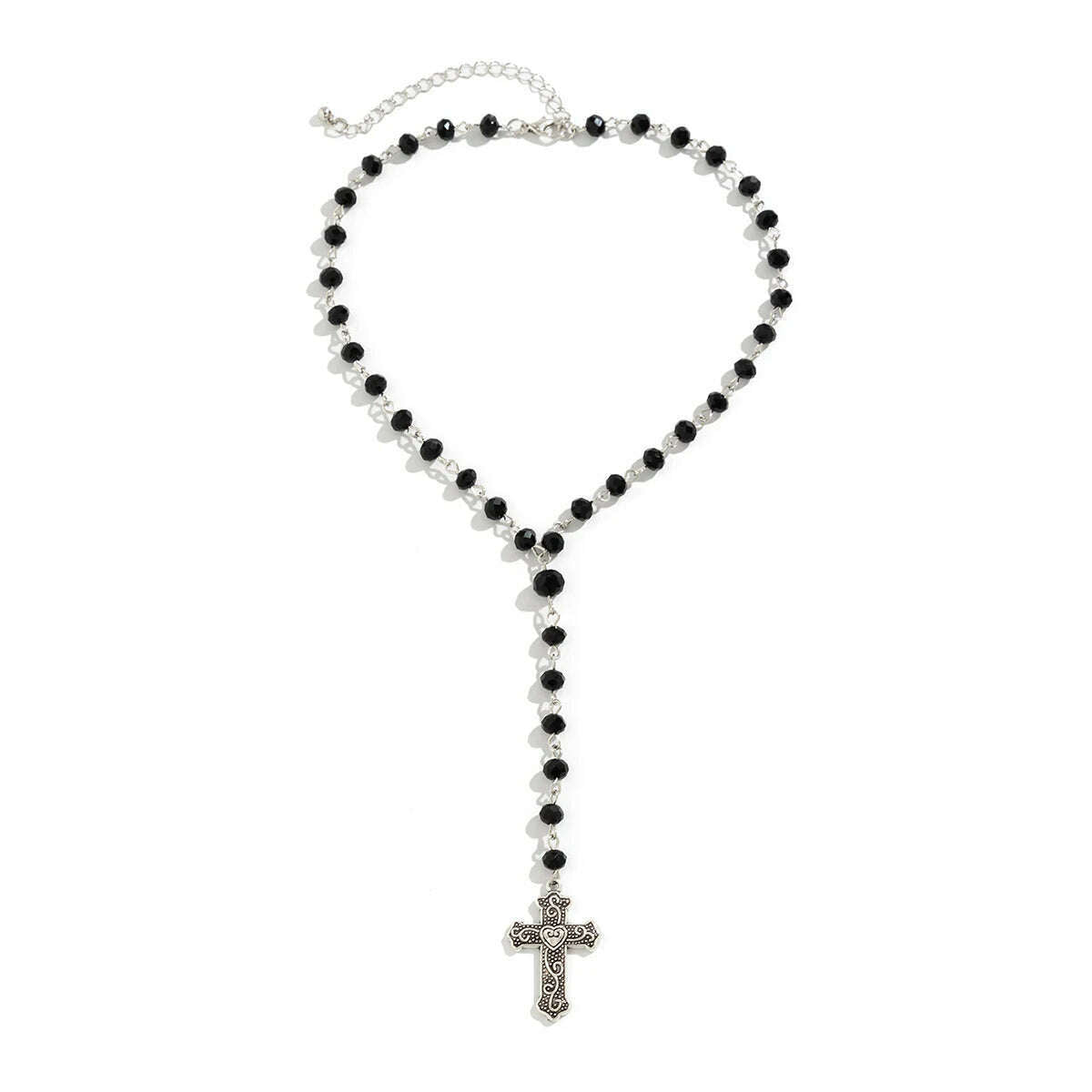 KIMLUD, Ingemark Goth Cross Jesus Pendant Tassel Choker Necklace for Women Trendy Vintage Crystal Beads Chain Y2K Jewelry Accessories, KIMLUD Womens Clothes