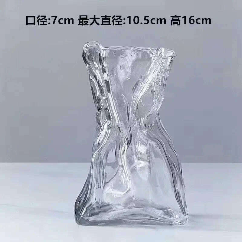 KIMLUD, Ins Creative Glass Vase Fold Paper-like Luxury Flower Vase Home Decoration Irregular Transparent Glass Vase Hydroponic Art, Transparent S, KIMLUD APPAREL - Womens Clothes