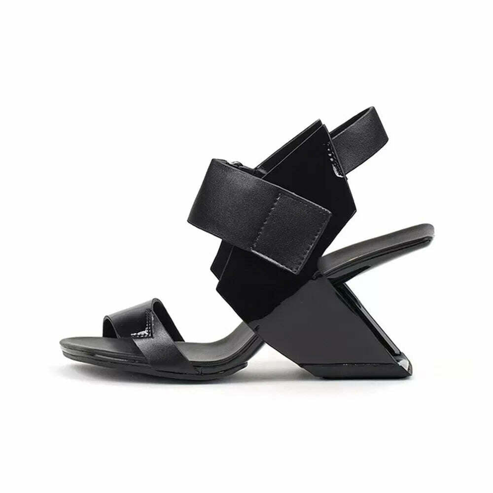 KIMLUD, Ins Design Black Platform Women Sandals Gladiator Apricot Summer Working Pumps Stilettos 8cm Fretwork Wedge High Heels Sandalias, KIMLUD Womens Clothes