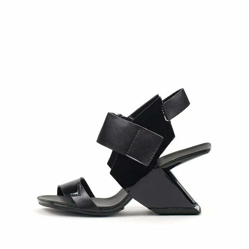KIMLUD, Ins Design Black Platform Women Sandals Gladiator Apricot Summer Working Pumps Stilettos 8cm Fretwork Wedge High Heels Sandalias, Black / 34, KIMLUD Women's Clothes