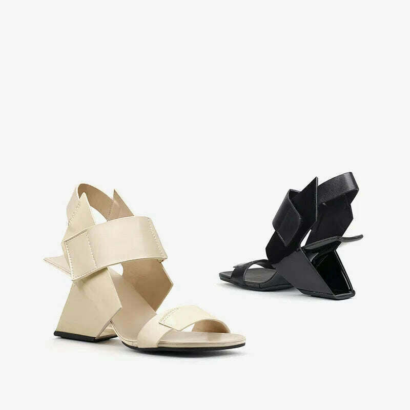 KIMLUD, Ins Design Black Platform Women Sandals Gladiator Apricot Summer Working Pumps Stilettos 8cm Fretwork Wedge High Heels Sandalias, KIMLUD Women's Clothes