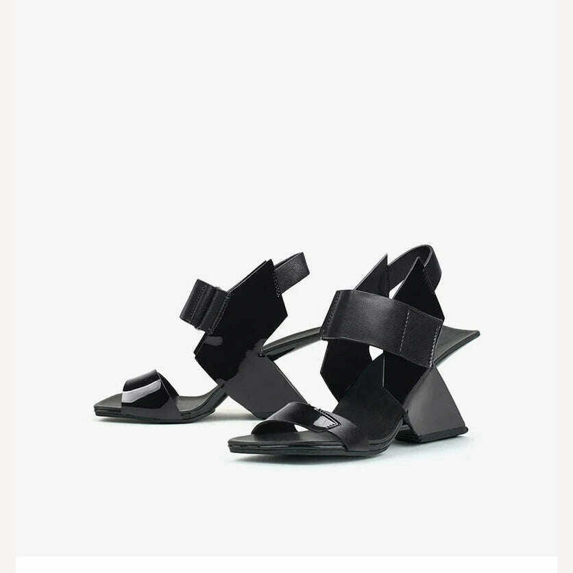 KIMLUD, Ins Design Black Platform Women Sandals Gladiator Apricot Summer Working Pumps Stilettos 8cm Fretwork Wedge High Heels Sandalias, KIMLUD Women's Clothes