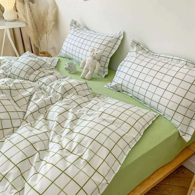 Ins Heart Duvet Cover Set No Filler Flat Sheet Pillowcases Korean Style Floral Single Double Full Size Soft Girl Boys Bed Linens - KIMLUD