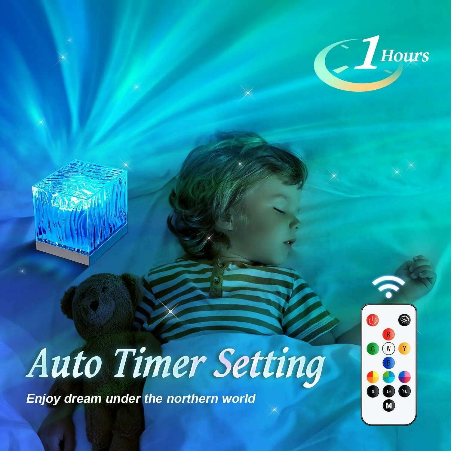 Ins Style RGB Remote Dynamic Rotary Water Ripple Dream Aurora Projector Home Bedroom Decor Northern Lights Table Lamp - KIMLUD