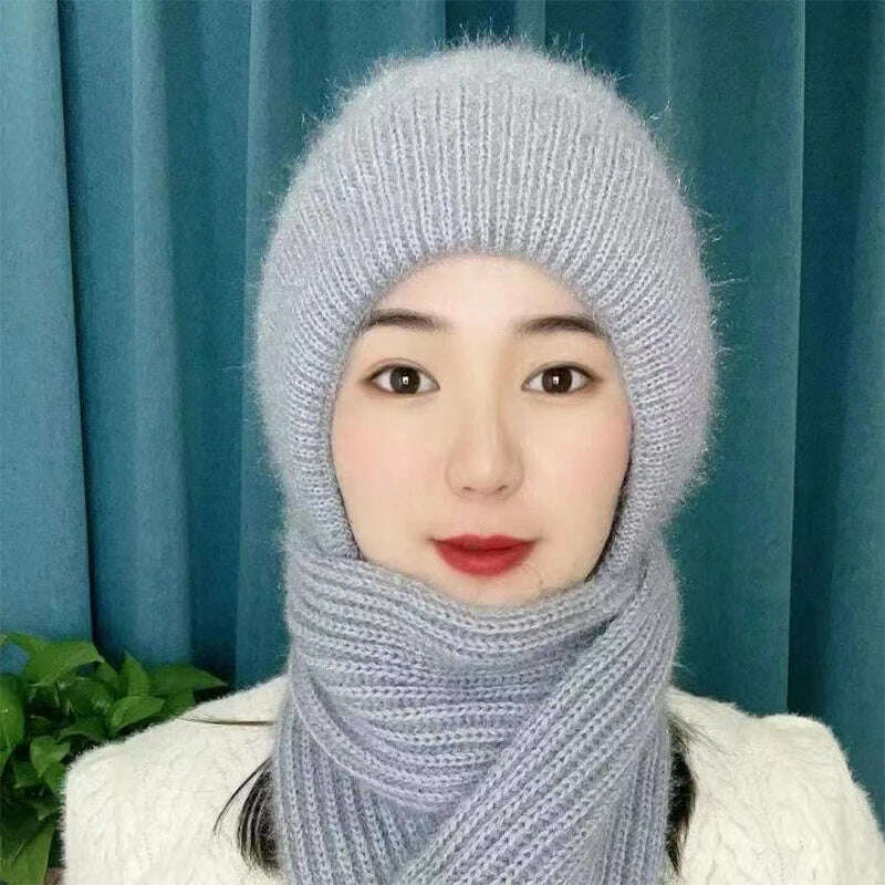 Integrated Ear Protection Windproof Cap Scarf Knitting Thick Warm Ear Guard Hat Winter Siamese Windproof Hat Scarf Set - KIMLUD