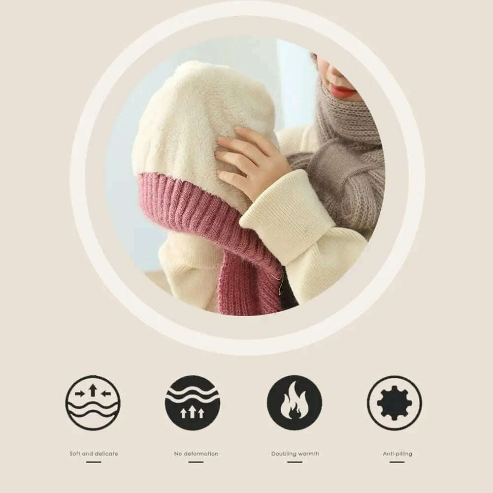 KIMLUD, Integrated Ear Protection Windproof Cap Scarf Knitting Thickening Hat Winter Windproof Wram Cap Scarf For Winter, KIMLUD Womens Clothes