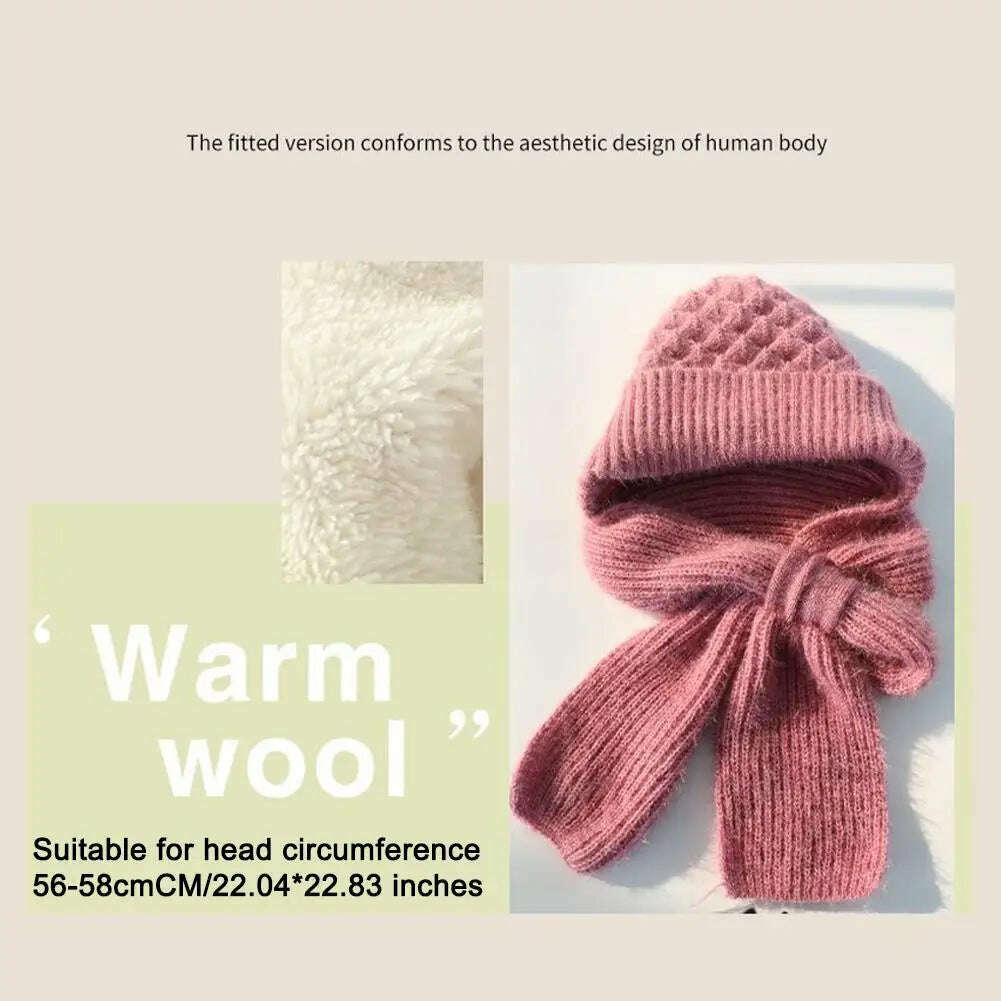 KIMLUD, Integrated Ear Protection Windproof Cap Scarf Knitting Thickening Hat Winter Windproof Wram Cap Scarf For Winter, KIMLUD Womens Clothes