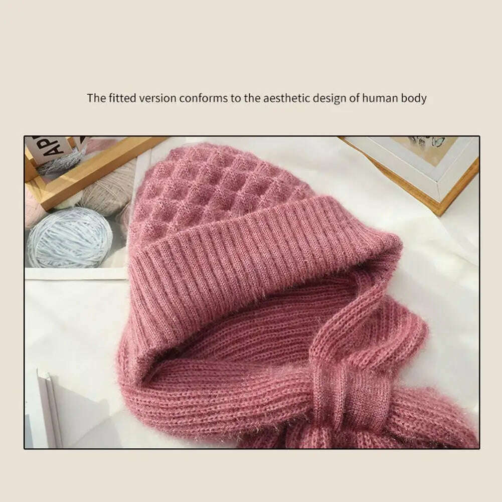 KIMLUD, Integrated Ear Protection Windproof Cap Scarf Knitting Thickening Hat Winter Windproof Wram Cap Scarf For Winter, KIMLUD Womens Clothes