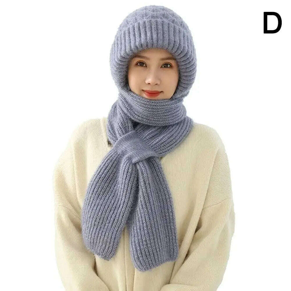 KIMLUD, Integrated Ear Protection Windproof Cap Scarf Knitting Thickening Hat Winter Windproof Wram Cap Scarf For Winter, D / China, KIMLUD Womens Clothes