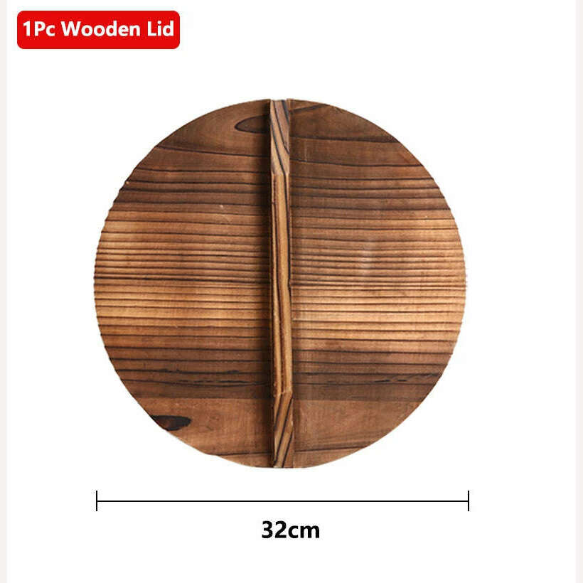 KIMLUD, Iron Wok High Quality Traditional Cookware Iron Wok Non-stick Pan Non-coating Pan Kitchen Cookware, Wood lid only, KIMLUD Womens Clothes