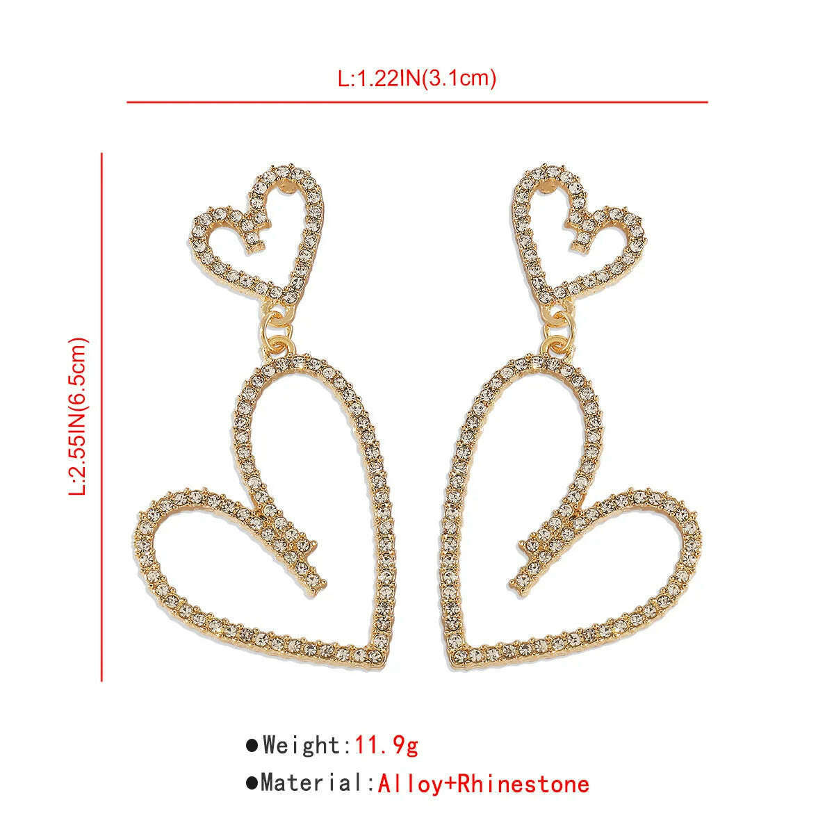 KIMLUD, Irregular Double Heart Dangle Earring Crystal Exaggerated Silver Gold Stud Earrings For Party Women Jewelry 2022, KIMLUD Womens Clothes