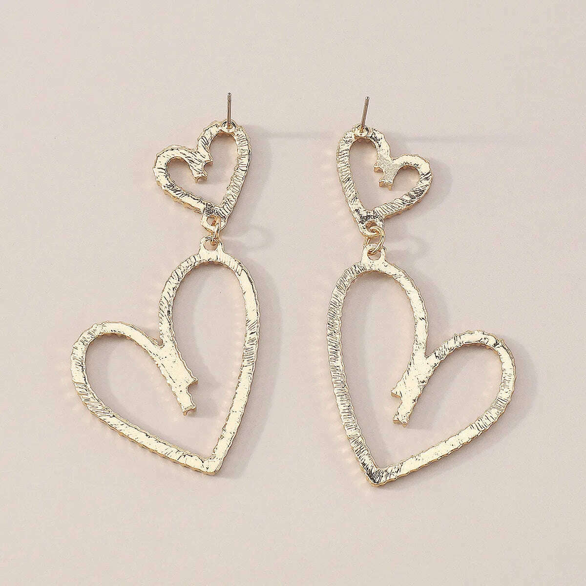Irregular Double Heart Dangle Earring Crystal Exaggerated Silver Gold Stud Earrings For Party Women Jewelry 2022, KIMLUD Women's Clothes