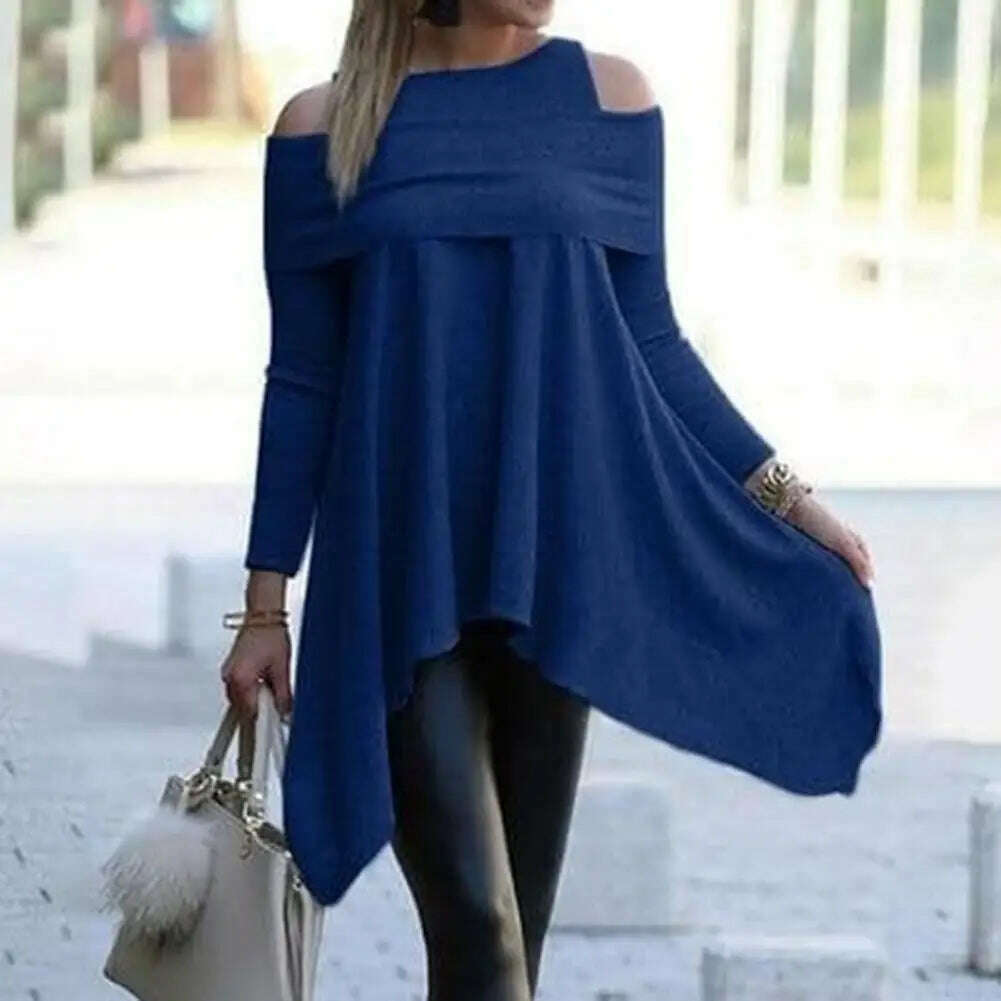 Irregular Womens Tops And Blouses Casual O Neck Long Sleeve Top Female Tunic 2021 Autumn Plus Size Women Blusas Shirts - KIMLUD