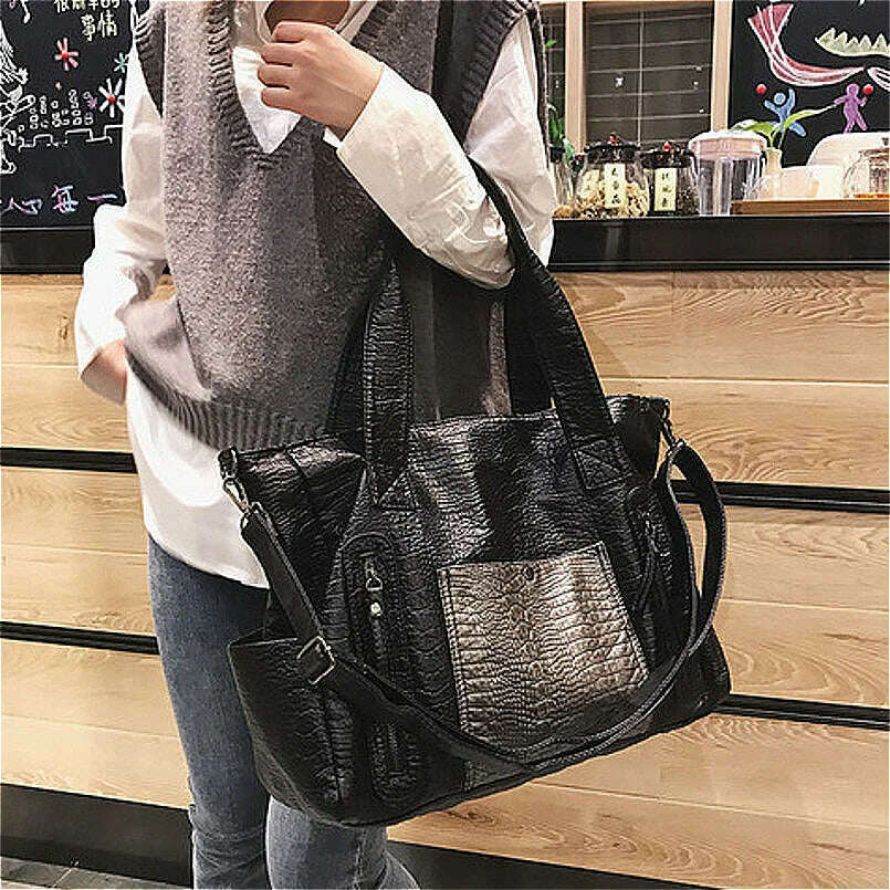 KIMLUD, It Crocodile Pattern Big Women Shoulder Bag 2021 Brand PU Leather Contrasting Color Handbag Large Pocket Sac A Main Luxury Bag, KIMLUD Womens Clothes