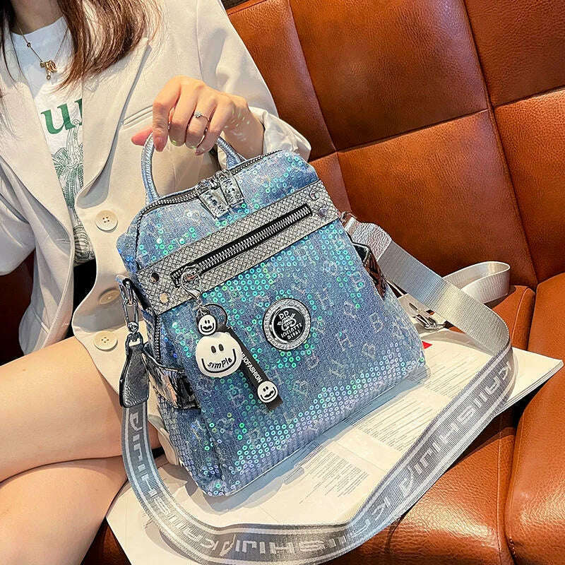 KIMLUD, Ita Women Luxury Backpack 2YK Leather School Backpack Tote Handbags 2021 Brand Diamond Rivet Shoulder Bag Sac High Quality Bolso, with Blue Chip, KIMLUD APPAREL - Womens Clothes